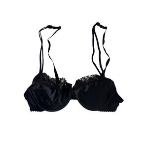 Vtg NEW Corinna Fashions Black Lace Trim Demi Bra Size 36B Removable Pads